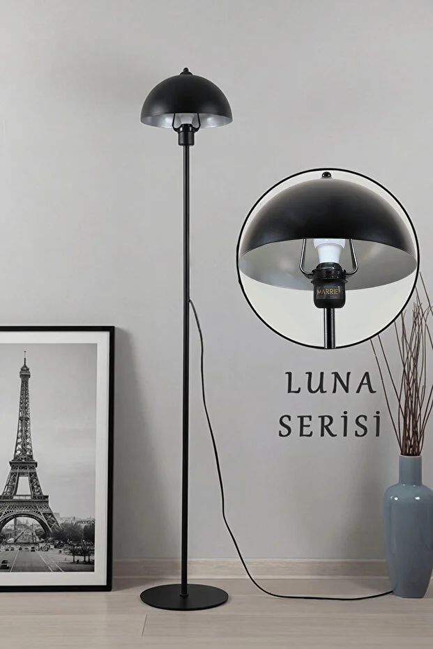 Luna Tek Ayaklı Siyah Metal Lambader